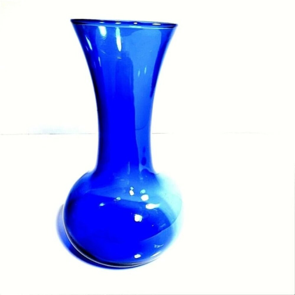 Vintage Hand Blown Bulb Vase Cobalt Blue Floral Vase 9" Tall
